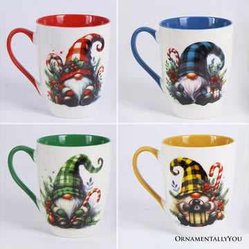 (Pre-Order) Cheerful Holiday Gnome Eclectic Ceramic Mug Set of 4, Christmas Coffee Cups for a Tableware Gift Mug Sets OrnamentallyYou 
