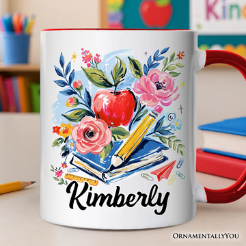 Boho Floral Teacher Personalized Mug, Watercolor Back to School Gift with Custom Name