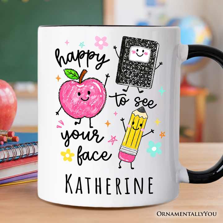 Happy to See Your Face Personalized Mug, Cute Back to School Teachers Gift with Custom Name