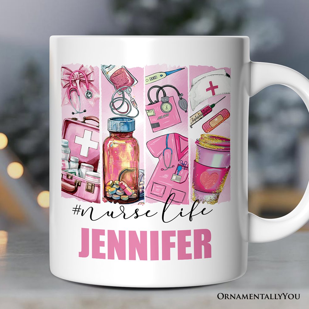 Nurse Life Personalized Mug, Coquette Medical Worker Appreciation Gift with Custom Name Personalized Ceramic Mug OrnamentallyYou 12oz Mug Customized 