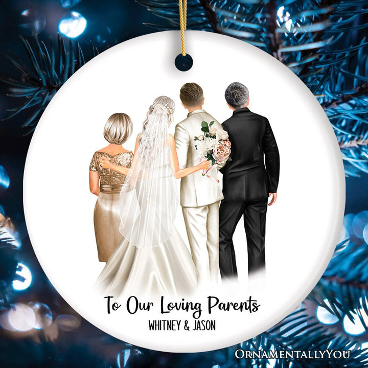Bride and Groom with Parents Wedding Gift Ornament Personalized Ceramic Ornament OrnamentallyYou Circle 
