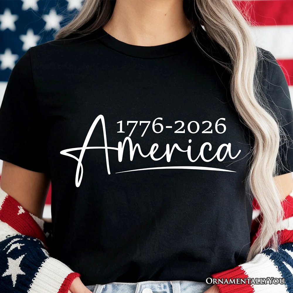 250 Years American Anniversary T-Shirt, 4th of July Minimalistic Patriotic 1776–2026 Tee T-Shirts OrnamentallyYou 