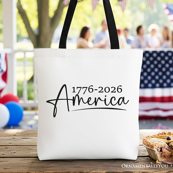 250 Years American Anniversary Tote Bag, 4th of July Minimalistic Patriotic 1776–2026 Gift Shopper Tote Bag OrnamentallyYou Black Handle 