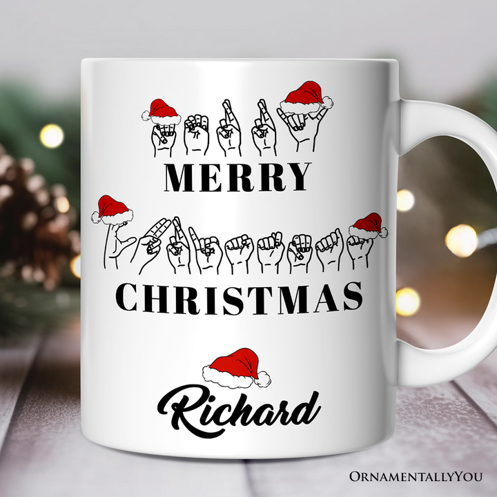 ASL Sign Language Merry Christmas Mug, Personalized Gift for Teacher