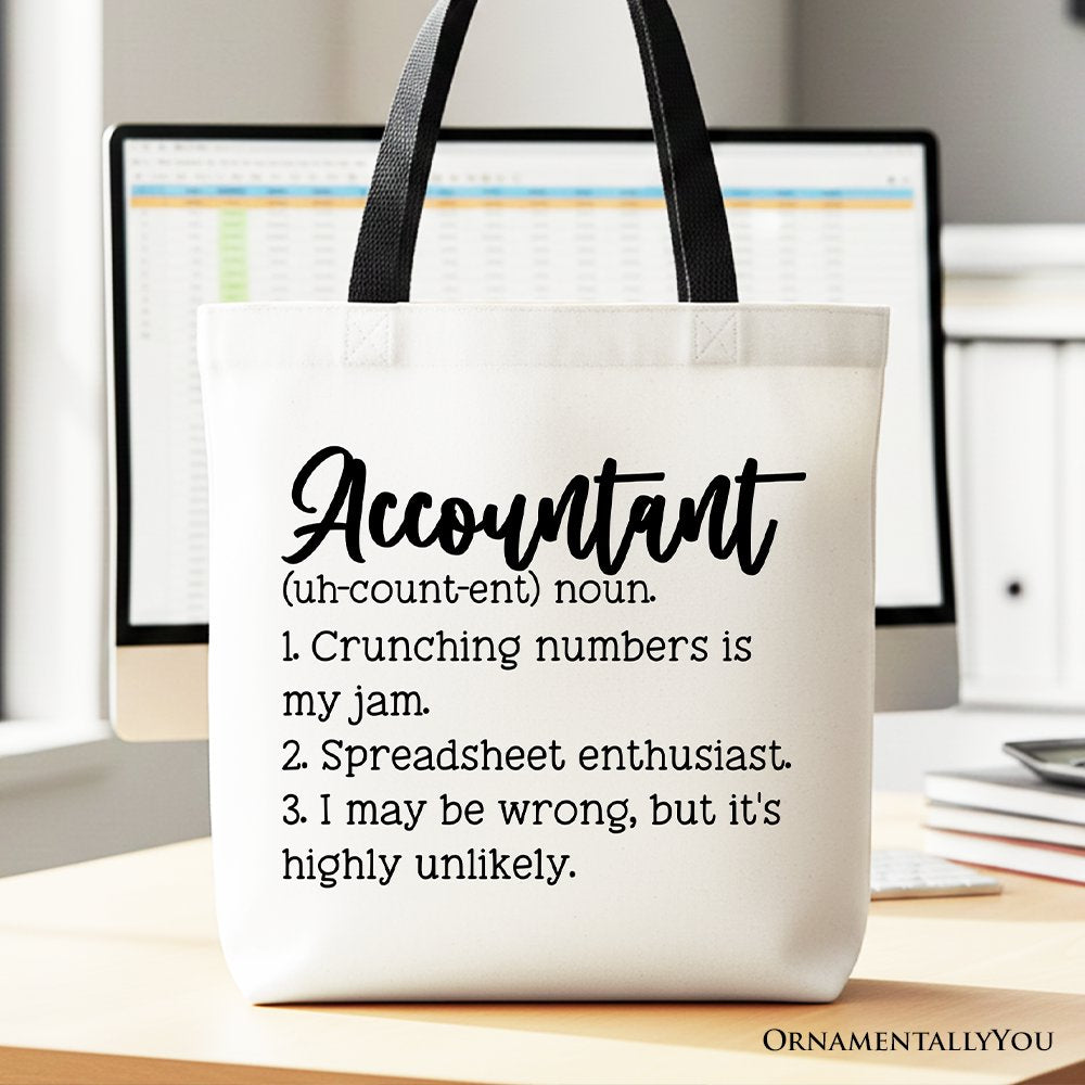 Accountant Definition Canvas Tote Bag, Finance Office Employee Gift Shopper Tote Bag OrnamentallyYou Black Handle 