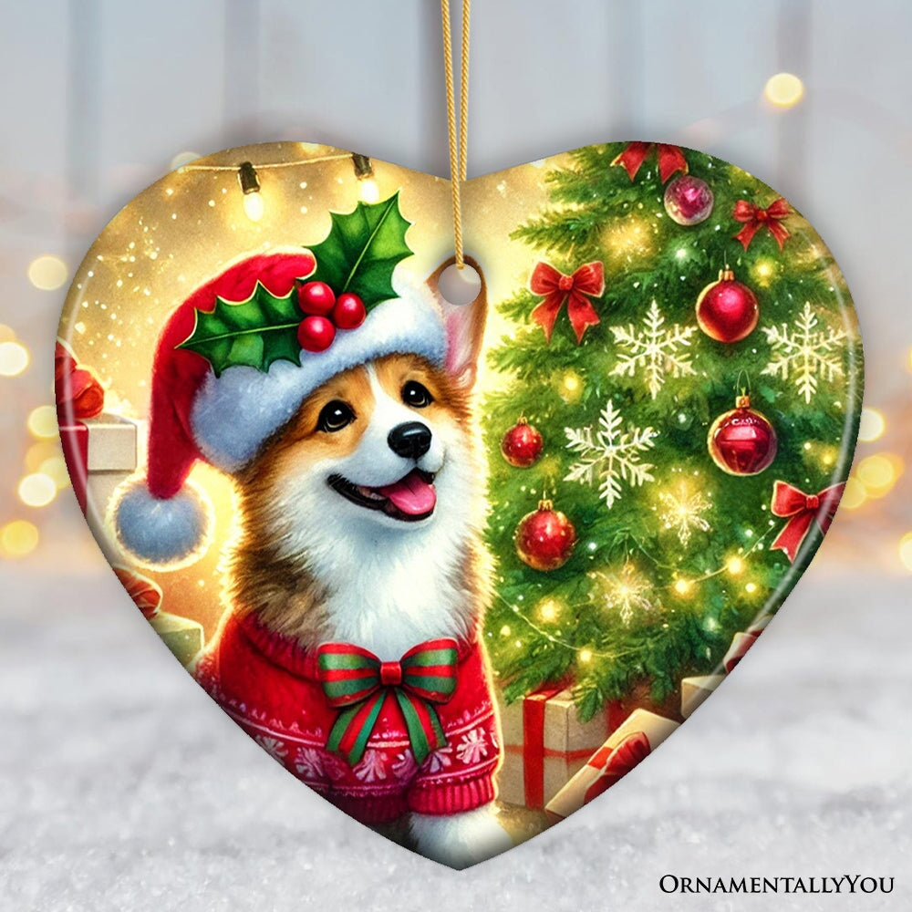 Adorable Welsh Corgi with Santa Hat Ornament, Jolly Christmas for Heartfelt Gift Ceramic Ornament OrnamentallyYou 