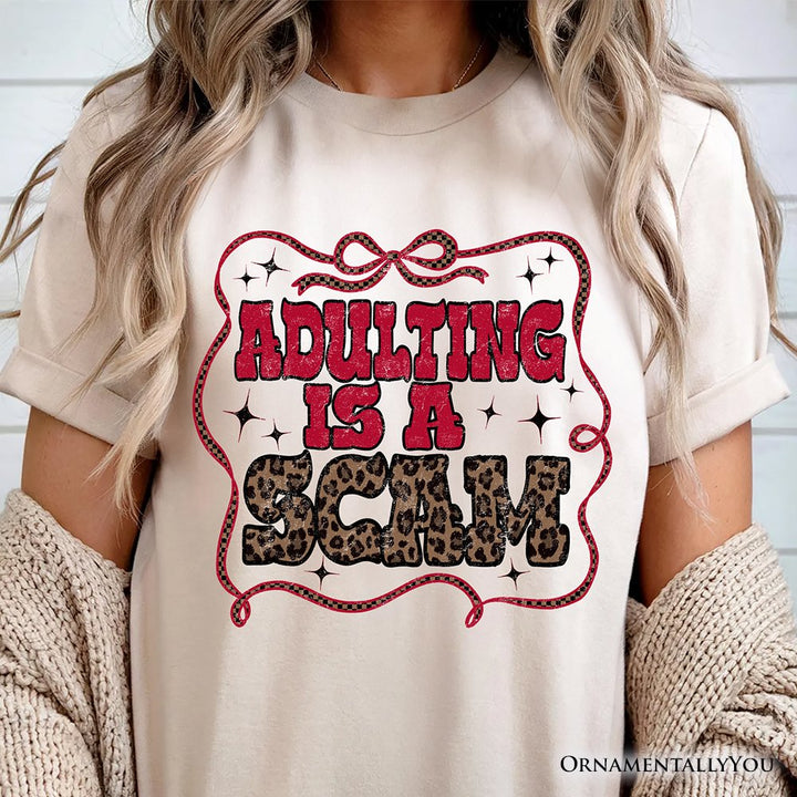 Adulting Is a Scam Humor T-Shirt, Leopard Retro Western Tee T-Shirts OrnamentallyYou 