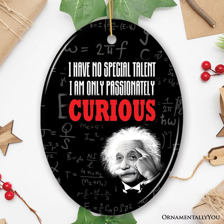 Albert Einstein Thought Provoking Quote Passionately Curious, Ceramic Ornament Gift and Decor Ceramic Ornament OrnamentallyYou Circle 