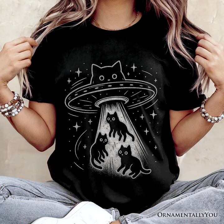 Alien Cat Abduction T-Shirt, Funny UFO Space Cats Cosmic Tee