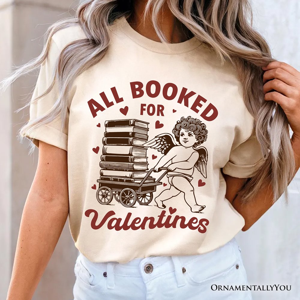 All Booked For Valentines Cupid T-Shirt, Vintage Funny Bookworm Tee T-Shirts OrnamentallyYou 
