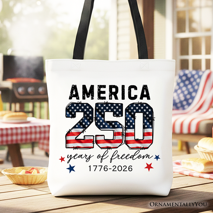America 250 Years of Freedom Tote Bag, Patriotic USA Anniversary 1776 Gift Shopper