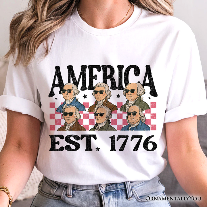 America Est 1776 Founding Fathers Vintage T-Shirt, Retro Patriotic Tee