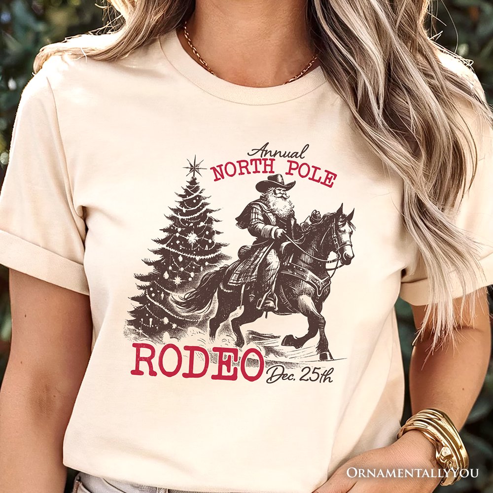 Annual North Pole Rodeo T-Shirt, Funny Cowboy Santa Christmas Tee for Country Lovers T-Shirts OrnamentallyYou 