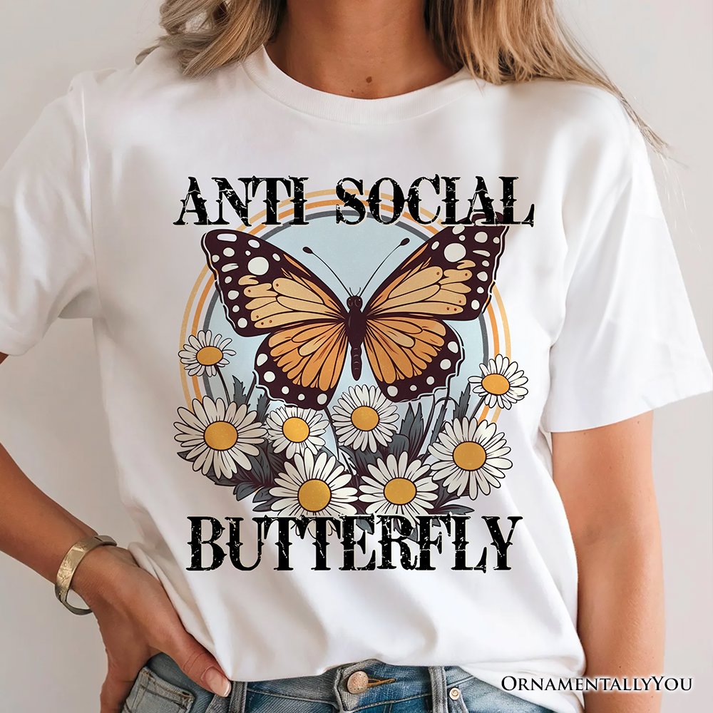 Anti Social Butterfly T-Shirt, Retro White and Natural Tee for Quirky and Independent Women T-Shirts OrnamentallyYou 