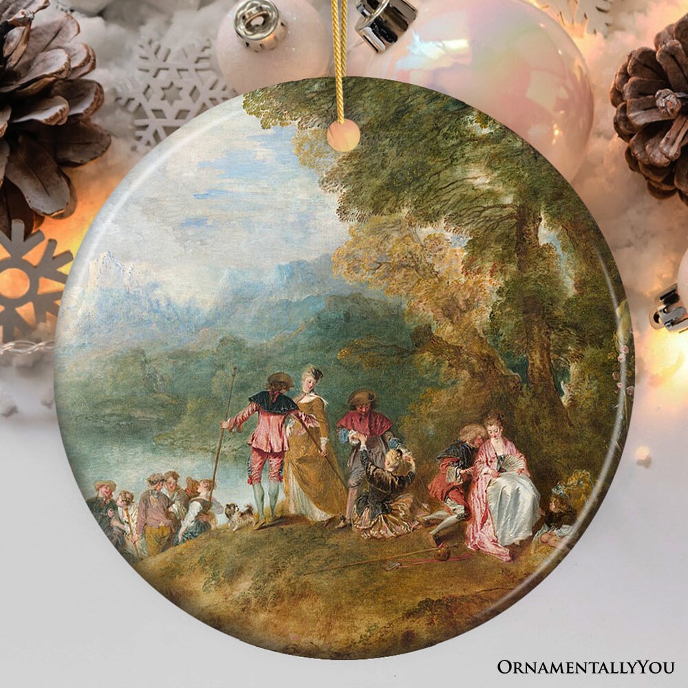 Antoine Watteau Pilgrimage to Cythera Ornament, Famous Painting Christmas Decoration Souvenir Ceramic Ornament OrnamentallyYou Circle 