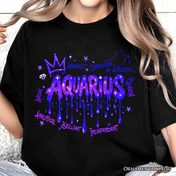 Aquarius Graffiti Zodiac T-Shirt, Street Style Astrology Horoscope Tee