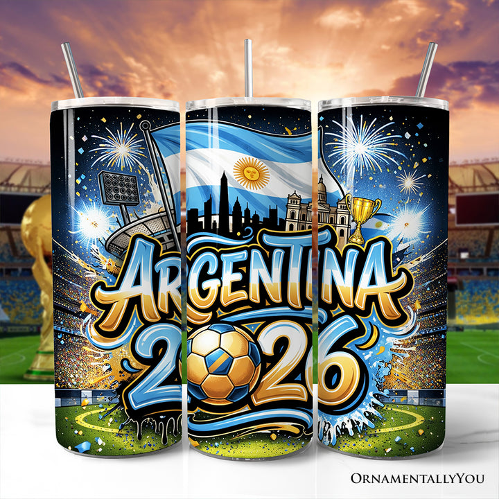 Argentina 2026 Soccer Cup Global Championship 20oz Tumbler With Lid and Stainless Steel Straw, Fans Football Gift Cup