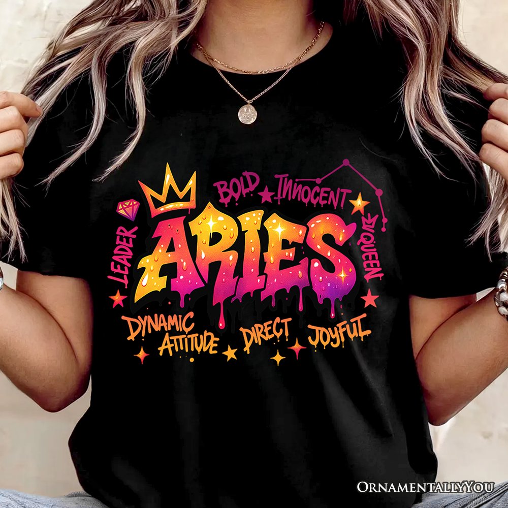 Aries Graffiti Zodiac T-Shirt, Street Style Astrology Horoscope Tee T-Shirts OrnamentallyYou 