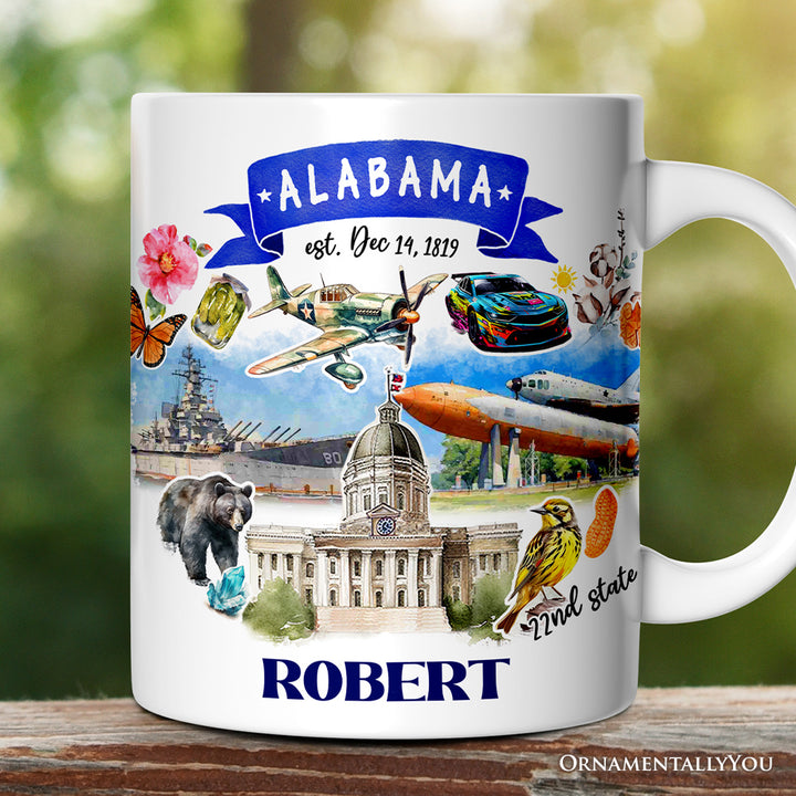 Artistic Alabama State Themes and Landmarks Personalized Mug With Custom Name