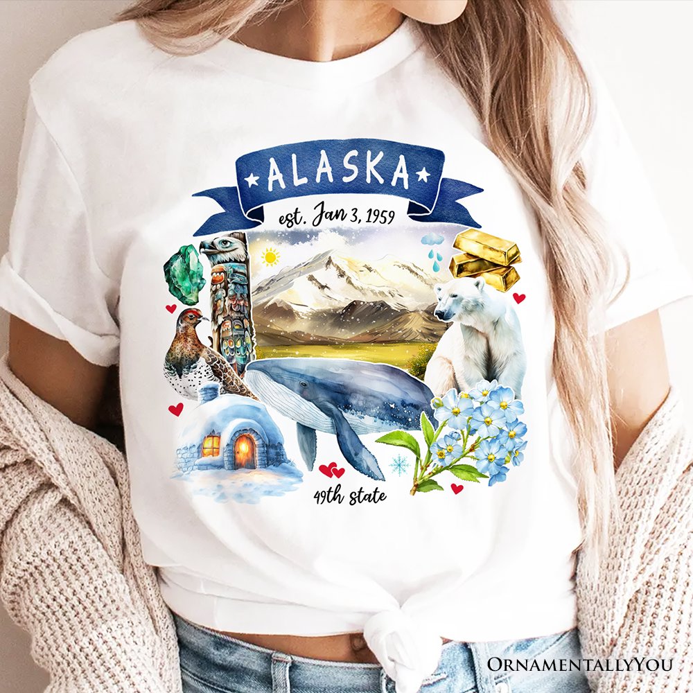 Artistic Alaska State Themes and Landmarks T-Shirt, Tee for History and Travel Lovers T-Shirts OrnamentallyYou 