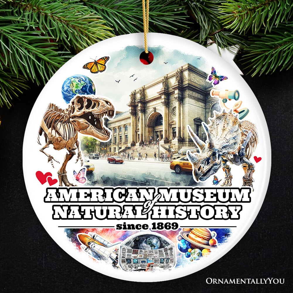 Artistic American Museum of Natural History Ceramic Ornament, Vintage AMNH New York City History Souvenir Ceramic Ornament OrnamentallyYou Circle 