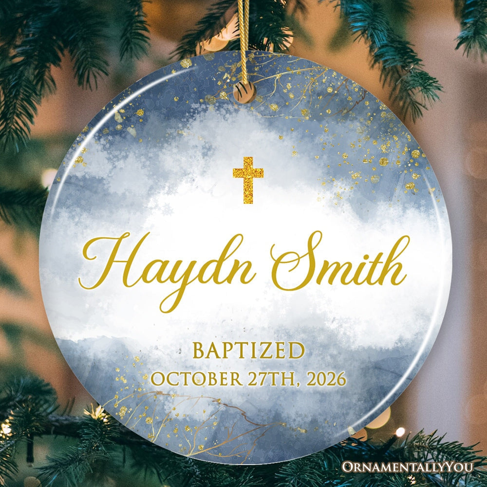 Artistic Baptized Baby Custom Ornament, Watercolor Christening Personalized Keepsake Gift Ceramic Ornament OrnamentallyYou 