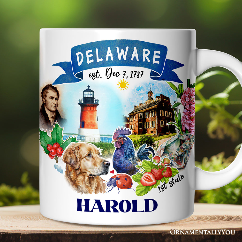 Artistic Delaware State Themes and Landmarks Personalized Mug With Custom Name