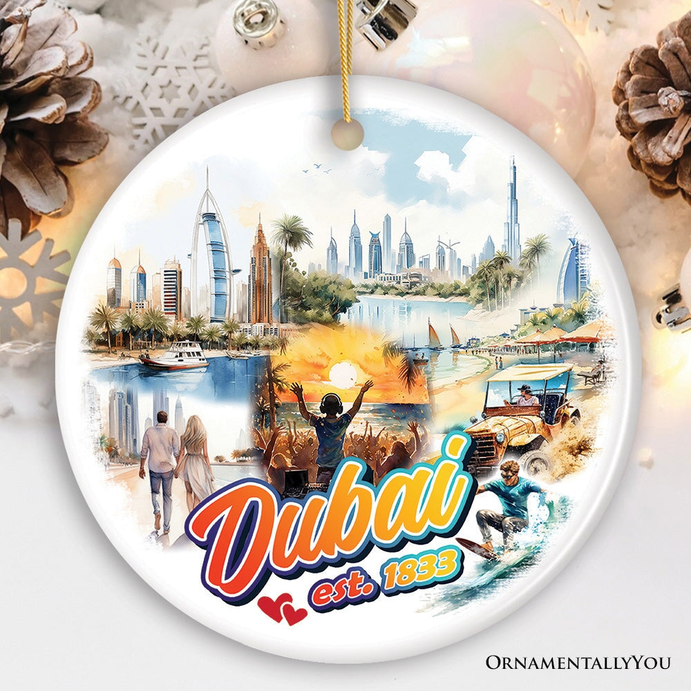 Artistic Dubai Cultural Christmas Ornament, Keepsake Souvenir and Gift Ceramic Ornament OrnamentallyYou Circle 