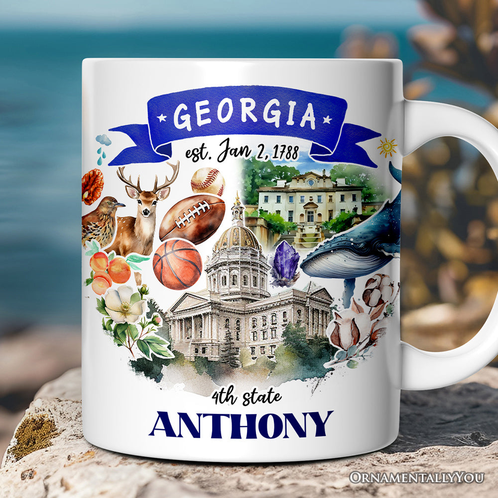 Artistic Georgia State Themes and Landmarks Personalized Mug With Custom Name