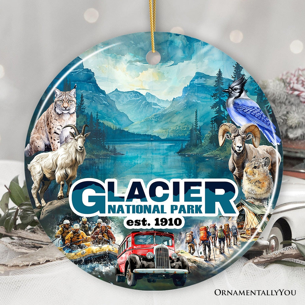 Artistic Glacier National Park Adventure Handmade Ceramic Ornament, Montana Souvenir and Gift Ceramic Ornament OrnamentallyYou Circle 