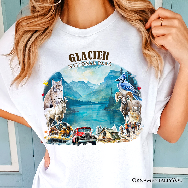 Artistic Glacier National Park Adventure T-Shirt, Montana Travel Tee and Souvenir