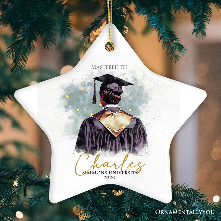 Artistic Graduation Gift Personalized Ornament, Watercolor Art Style Male Student Ceramic Ornament OrnamentallyYou Star 