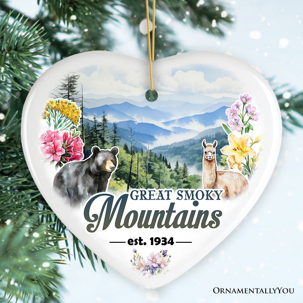 Artistic Great Smoky Mountains Ornament, Ceramic Tennessee Travel Souvenir and Gift Ceramic Ornament OrnamentallyYou Heart 
