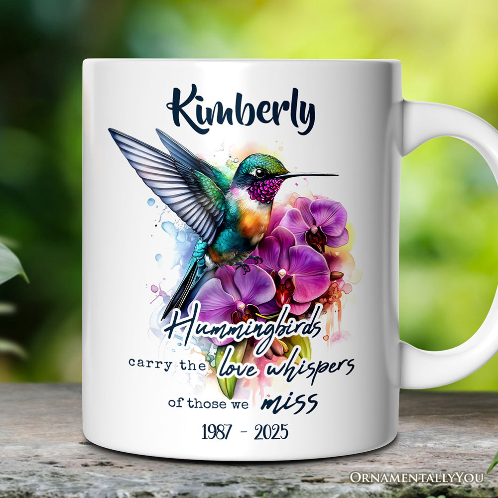 Artistic Hummingbirds Carry the Love Whispers Quote Personalized Mug, Memorial Gift With Custom Name