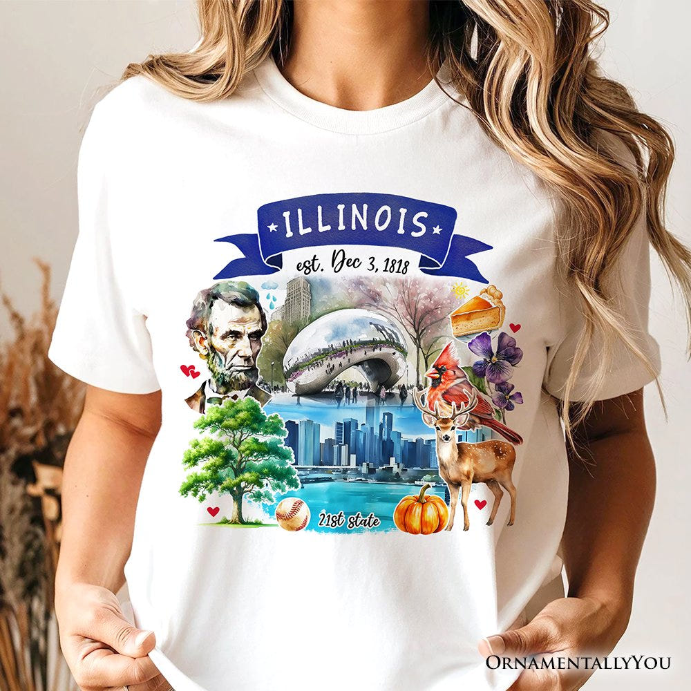 Artistic Illinois State Themes and Landmarks T-Shirt, Tee for History and Travel Lovers T-Shirts OrnamentallyYou 