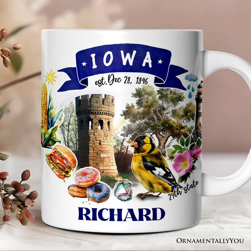 Artistic Iowa State Themes and Landmarks Personalized Mug With Custom Name