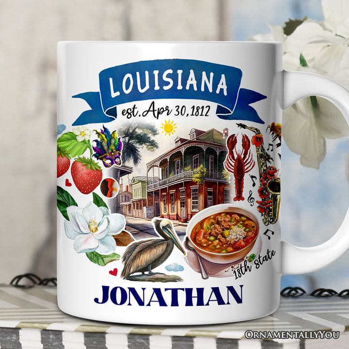 Artistic Louisiana State Themes and Landmarks Personalized Mug With Custom Name