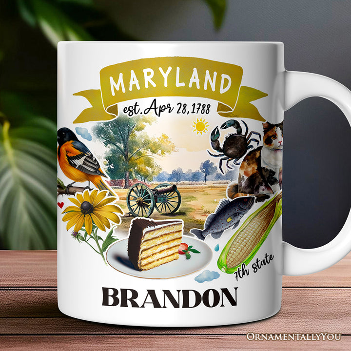 Artistic Maryland State Themes and Landmarks Personalized Mug With Custom Name