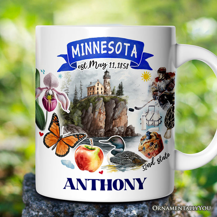 Artistic Minnesota State Themes and Landmarks Personalized Mug With Custom Name