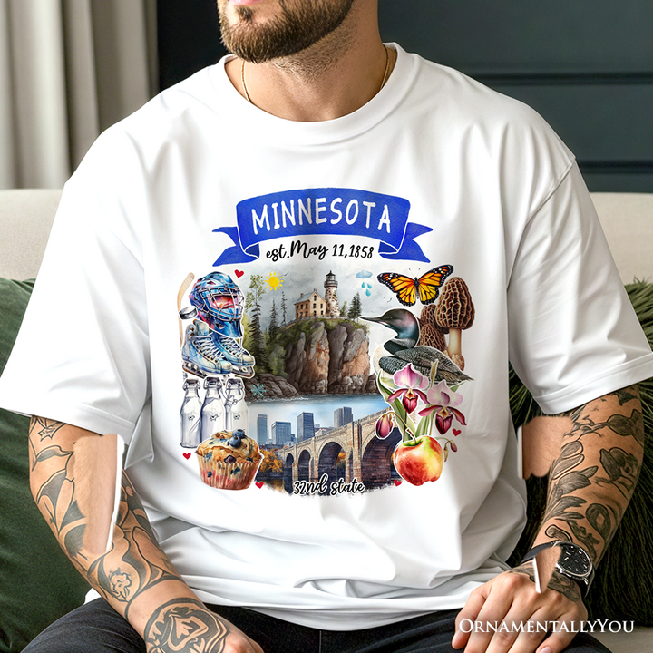 Artistic Minnesota State Themes and Landmarks T-Shirt, Tee for History and Travel Lovers