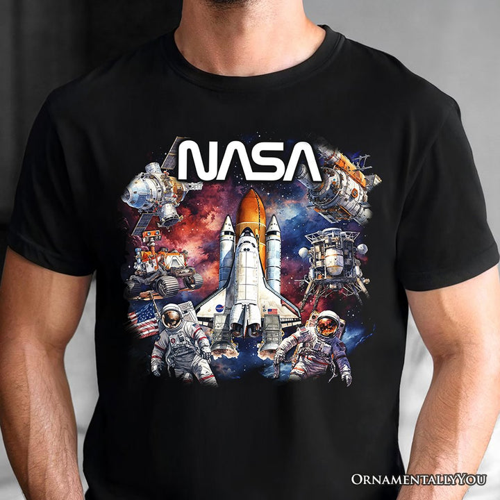 Artistic NASA Handcrafted Christmas T-Shirt, Astronaut in Outer Space with the Planets Tee T-Shirts OrnamentallyYou 