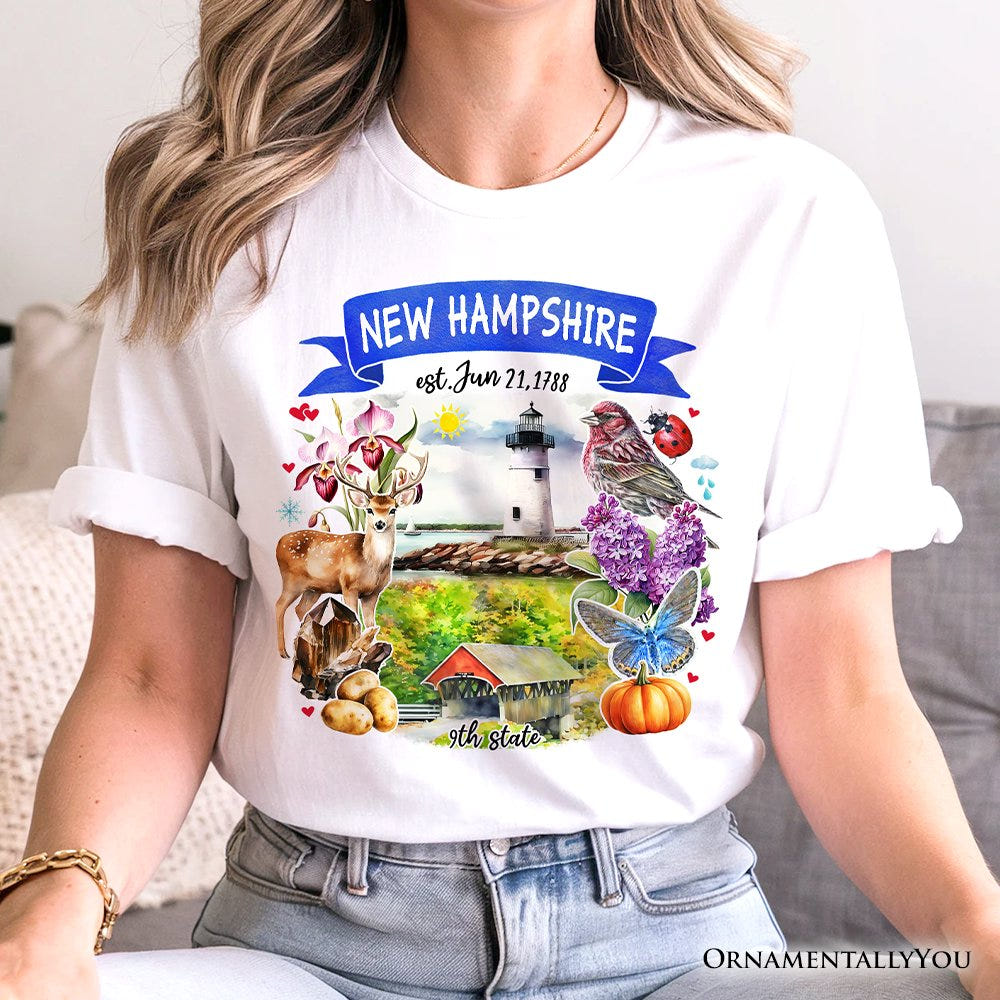 Artistic New Hampshire State Themes and Landmarks T-Shirt, Tee for History and Travel Lovers T-Shirts OrnamentallyYou 