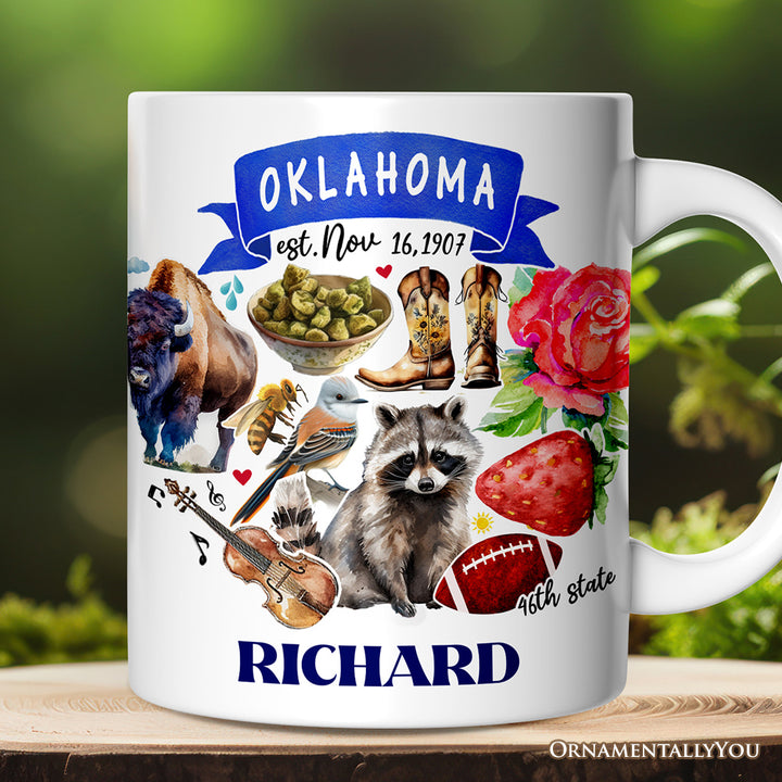 Artistic Oklahoma State Themes and Landmarks Personalized Mug With Custom Name