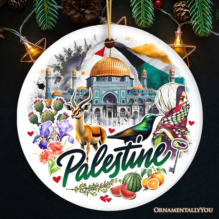 Artistic Palestine Ornament, Dome of the Rock Landmark Christmas Gift and Middle Eastern Heritage Souvenir Ceramic Ornament OrnamentallyYou Circle 