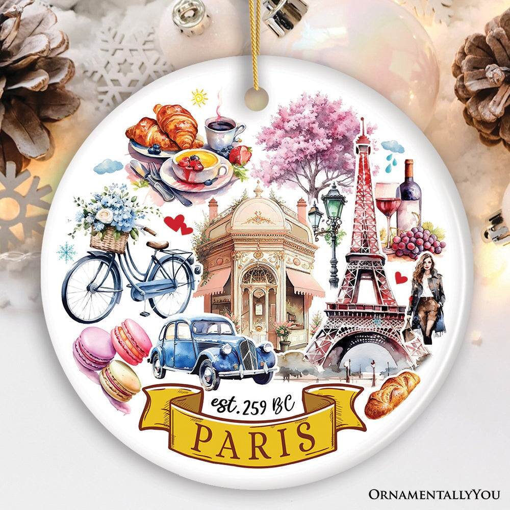 Artistic Paris Culture and Landmarks Ornament, Classical France Christmas Souvenir Gift Ceramic Ornament OrnamentallyYou 