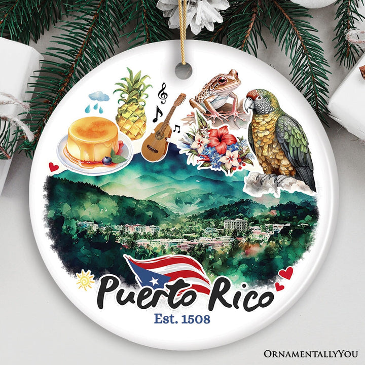 Artistic Puerto Rico Tropical Scenery Ornament, Caribbean Paradise Souvenir Gift Ceramic Ornament OrnamentallyYou 