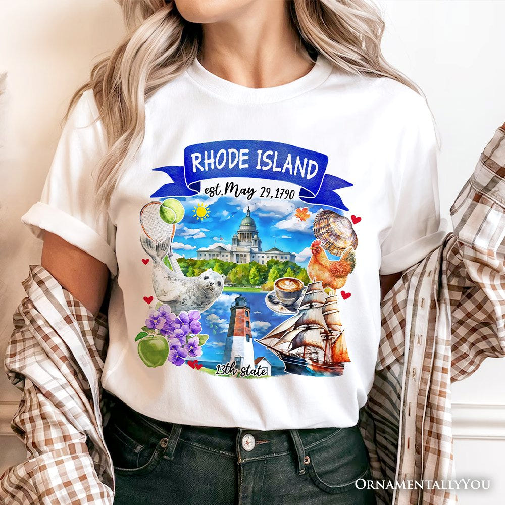 Artistic Rhode Island State Themes and Landmarks T-Shirt, Tee for History and Travel Lovers T-Shirts OrnamentallyYou 