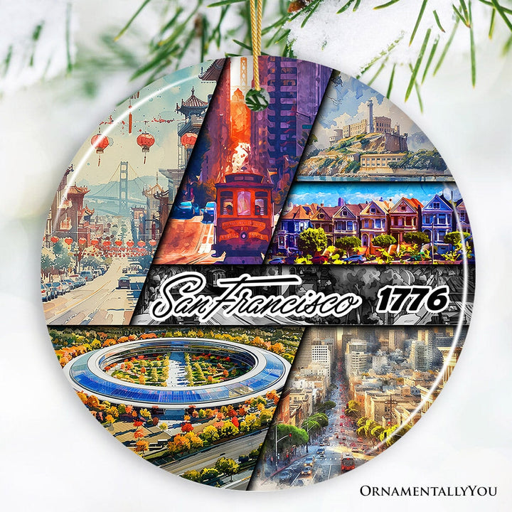 Artistic San Francisco California Christmas Ornament, Vintage Souvenir Decoration Ceramic Ornament OrnamentallyYou Circle 