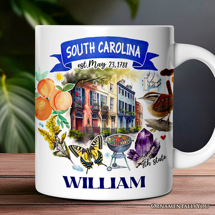 Artistic South Carolina State Themes and Landmarks Personalized Mug With Custom Name