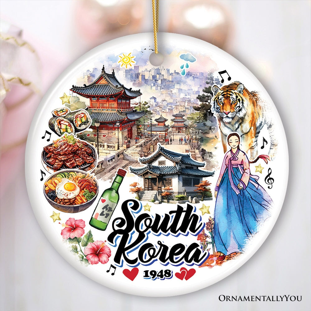 Artistic South Korea Landmarks and Heritage Christmas Ornament, Cultural Korean Gift and Keepsake Ceramic Ornament OrnamentallyYou Circle 